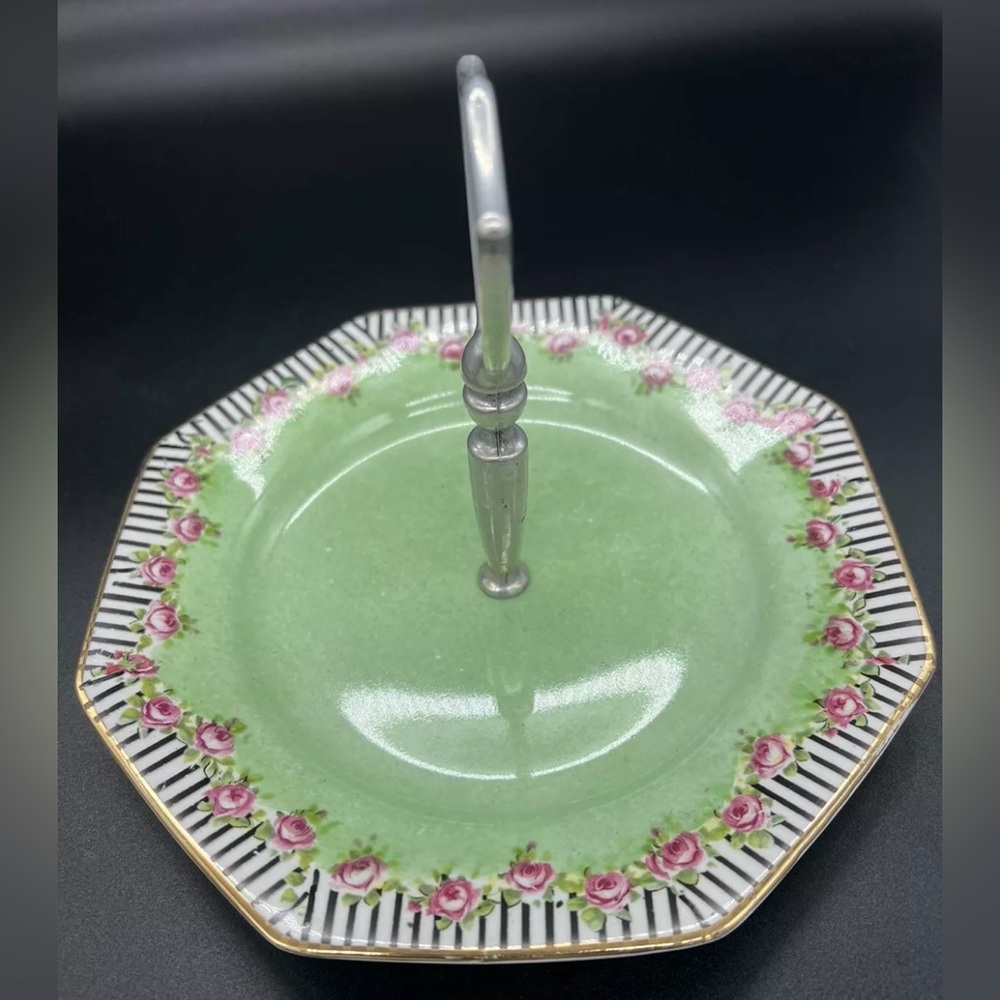 Winton Grimwades Lemon Server Candy Dessert Tidbit Plate Tray Roses Stripes Mint - Picture 9 of 9